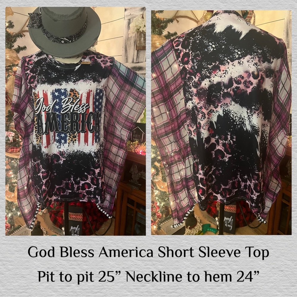 Upcycled, Boho Style God Bless America Tunic